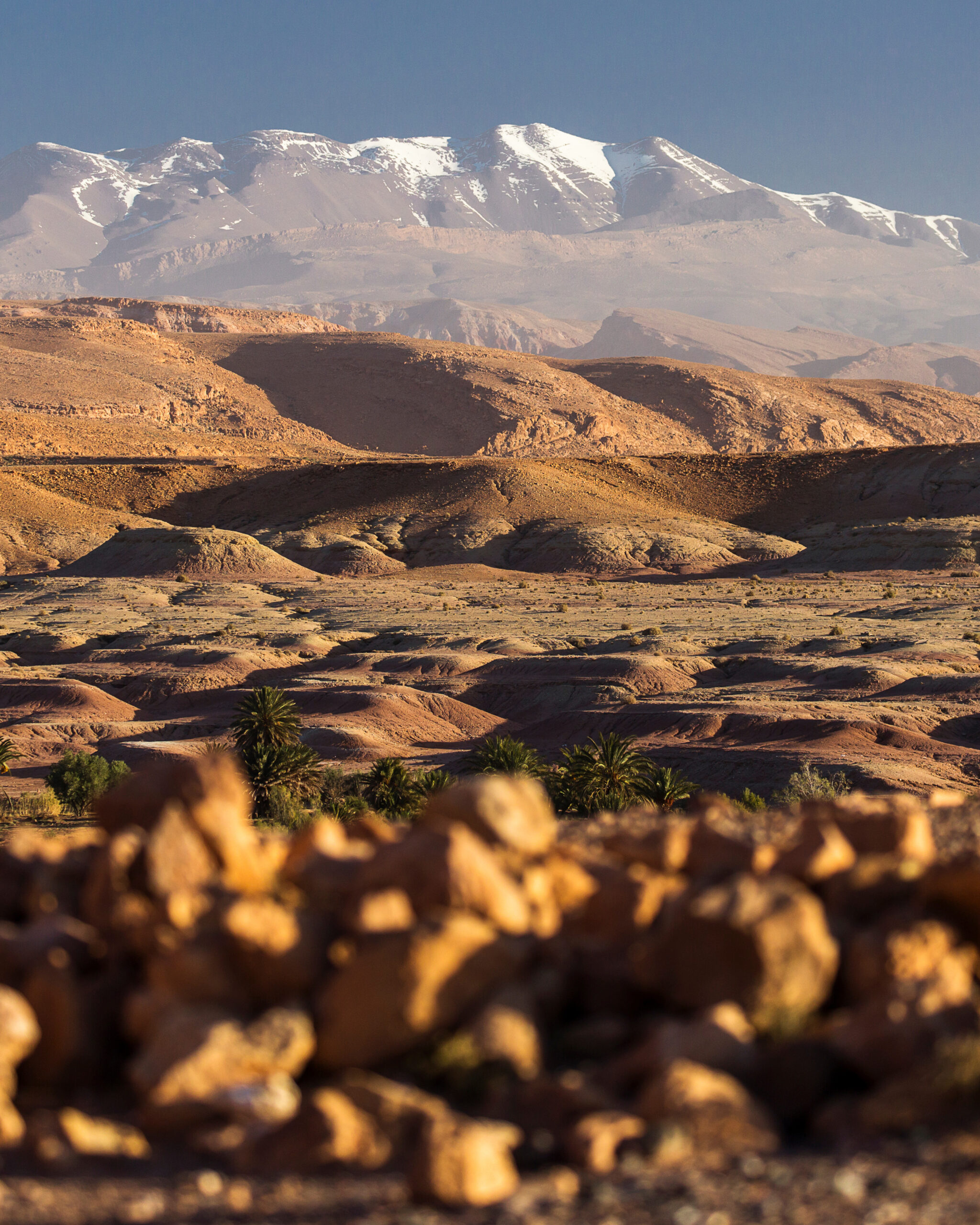 Beautiful landscape with Atlas Mountains in background in Morocco