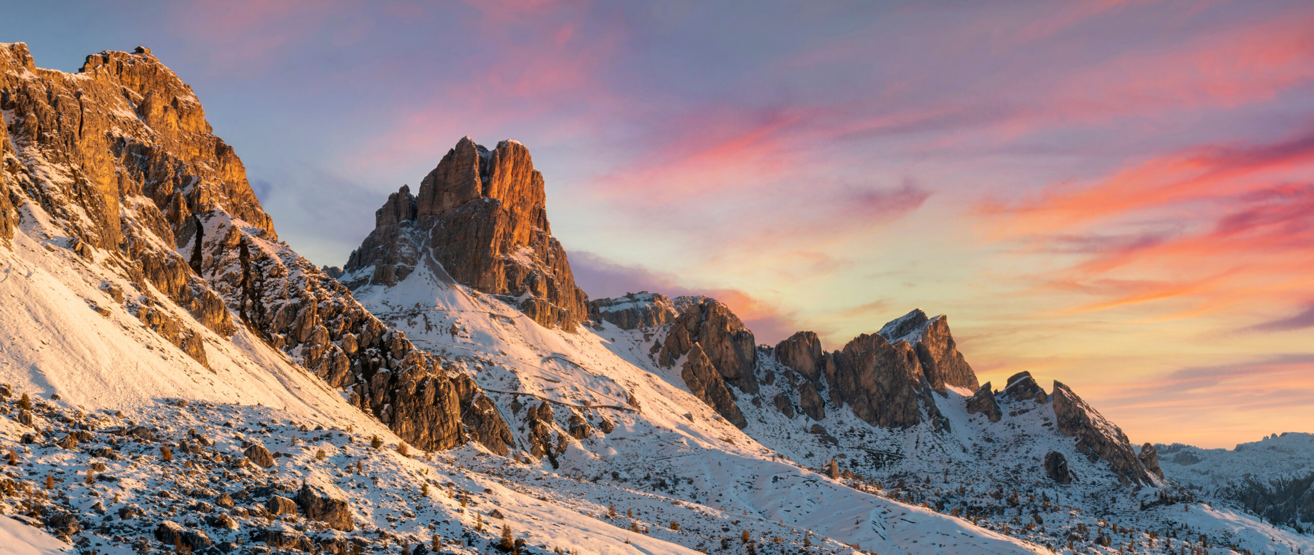 Beautiful winter sunset in the mountains